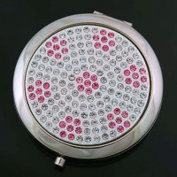 Compact Mirror - Clear Crystal W/Pink Flowers - MR-JC2
